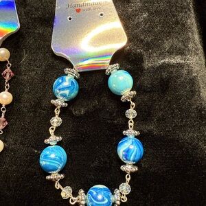 Handmade Blue Swirl Beaded Bracelet